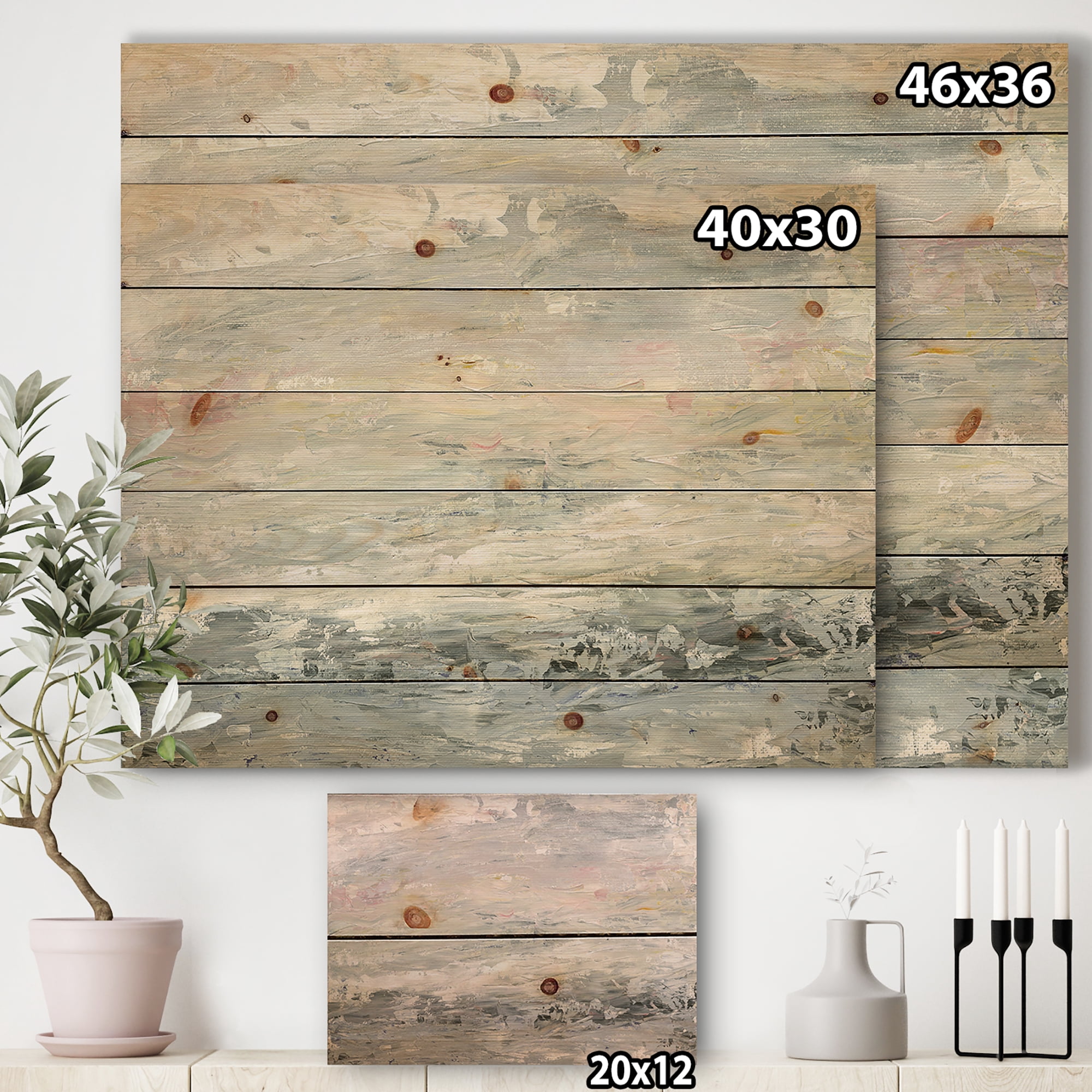 Designart 'Gray Handpainted Abstract Watercolor II' Contemporary Print on Natural Pine Wood