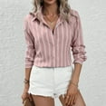 thumbnail image 2 of Wyobmus Women's Button Down Shirts Long Sleeve Dress Shirts Striped Collared Work Office Solid Blouses Slim Tops Pink, 2 of 9
