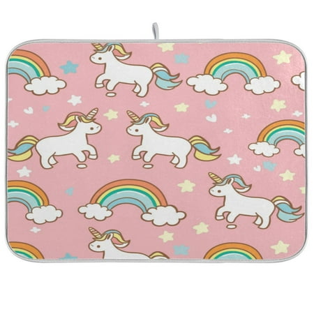 

Dish Drying Mat Multi-functional Absorbent Kitchen Drying Mat Foldable Drying Mat for Kitchen Drainer Rack 16 x18 Unicorns Rainbows