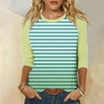 thumbnail image 2 of Scyoekwg Womens 3/4 Sleeve Shirts Round Neck Three-quarter Sleeve T Shirts Comfy Lightweight Striped Print Graphic Tee Blouse (Mint Green,XL), 2 of 5