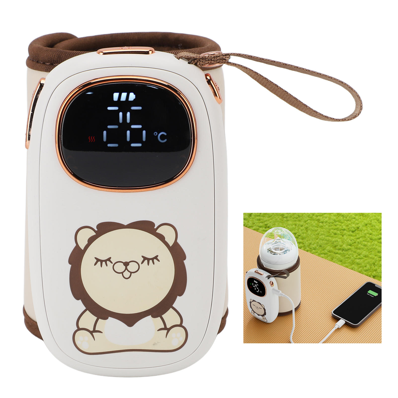 Yajisi Portable Baby Bottle Warmer Sleeve, 8000mAh USB Rechargeable Constant Temperature Heating Wrap for Travel, 5.5x4.7x3.5in