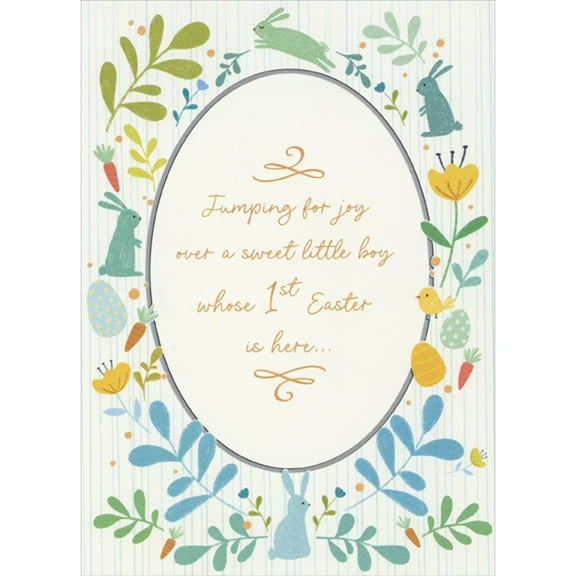 Designer Greetings Jumping for Joy Over a Sweet Little Boy 1st / First Easter Card for Baby Grandson
