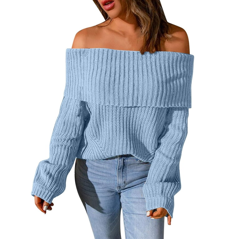 Entyinea Womens Casual Sweaters Super Soft Long Sleeve Pullover Sweater  Light Blue S 