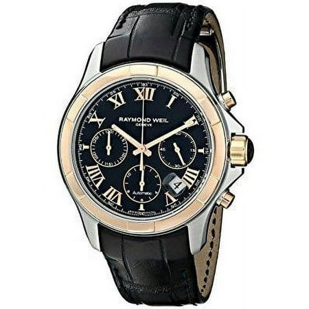 raymond weil men's 7260-sc5-00208 parsifal stainless steel watch with black faux-leather band