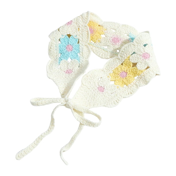 Bandana de ganchillo para mujer, hecha a mano, diseño vintage, decoración, linda y suave diadema para azul amarillo