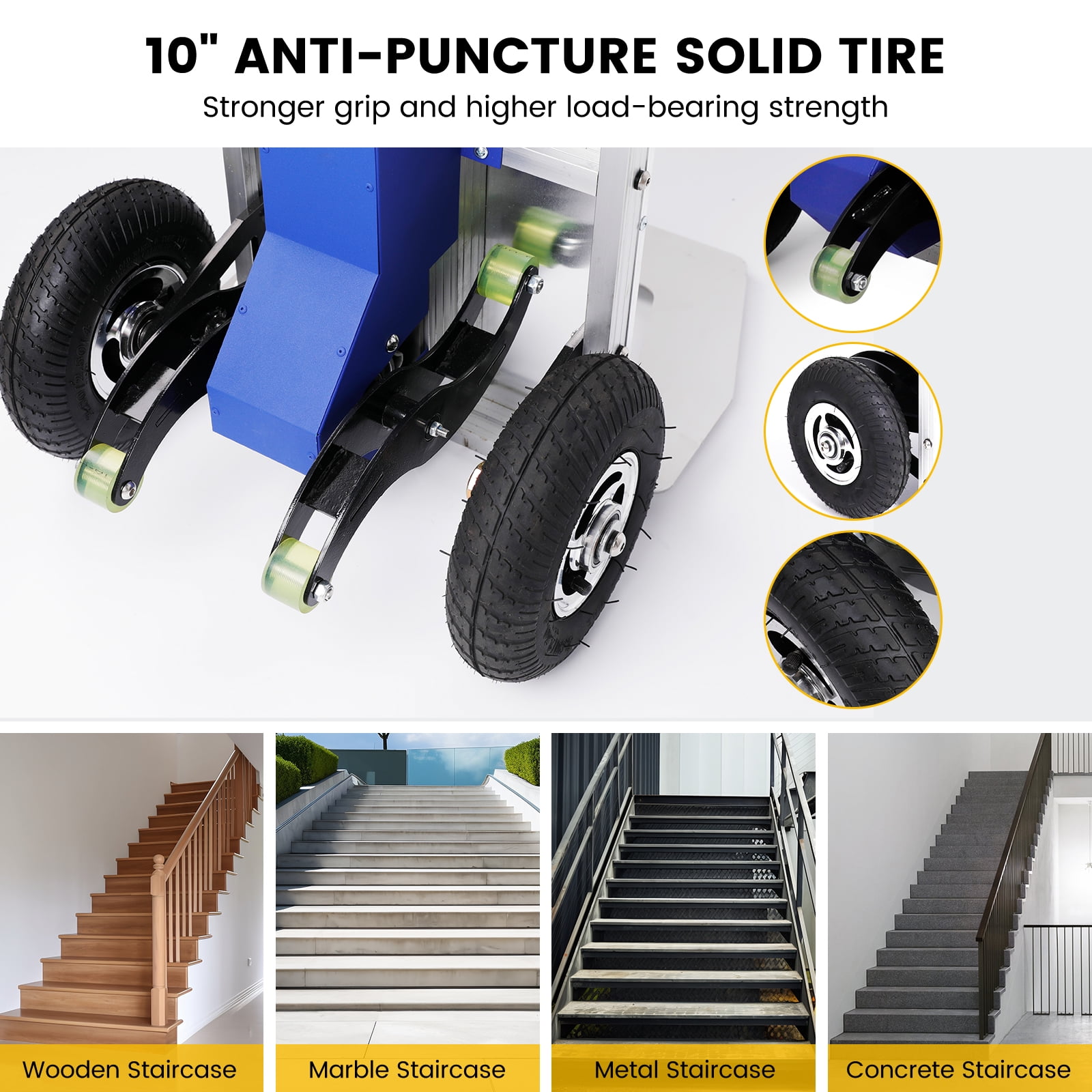 Rocita Hand Trucks - 880lbs Capacity Electric Hand Trucks 1200W Heavy Duty Stair Climber Trolley with 4M Safety Rope for Moving Furniture Logistics Warehouse