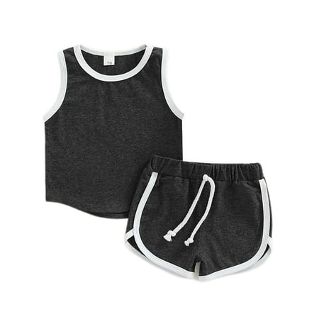 

Niuer Toddler Cute Color Block Tops + Shorts Infant Elastic Waist Summer Outfits Patchwork Travel Sleeveless Loose 2Pcs Outfit Suit