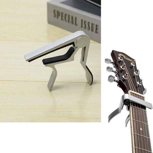 1 Uds. (plateado, aproximadamente 8,5*8cm) cejilla cromada Universal, compatible con guitarras acústicas, clásicas, eléctricas y bajos.