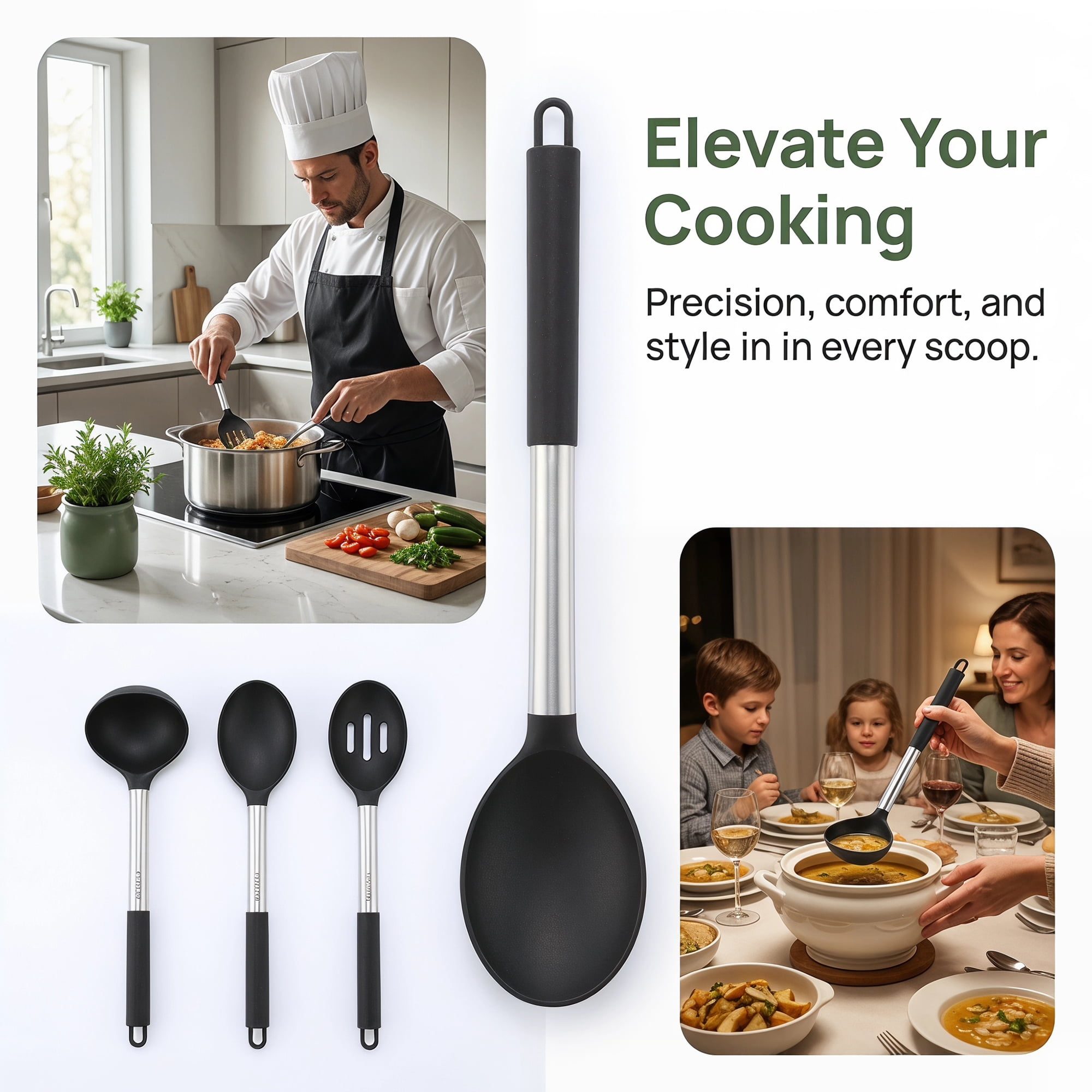 Unique Bargains 3Pcs Silicone Non Stick Cookware Cooking Utensil Set Black