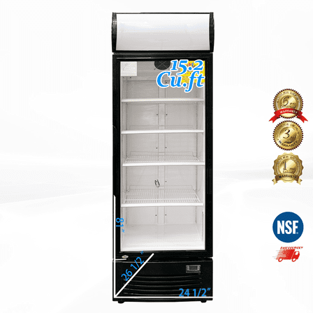 Commercial Beverage Refrigerator, Glass door 24 1/2" x 26 1/2" x 81", 15.2 cu ft display Fridge, NSF Certified.