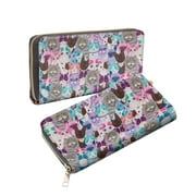 WIRESTER New Fashion Women Lady PU Leather Long Purse Clutch Cute Zipper Wallet Bag Card Holder - Cat Family