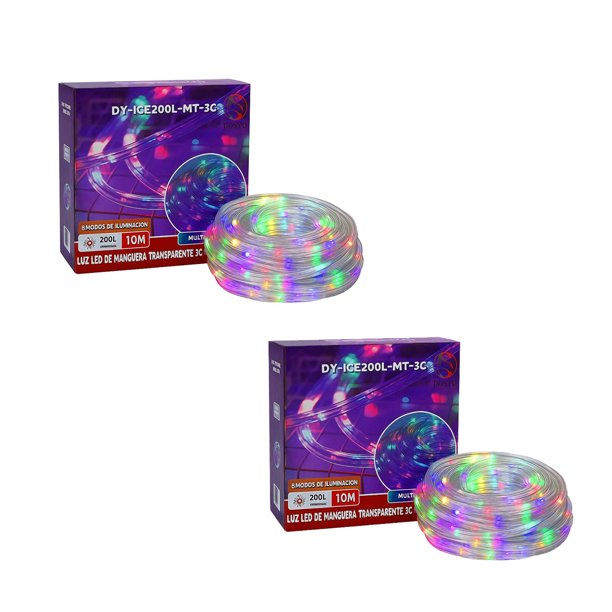 Paquete 2 Mangueras LED RGB 10 m – 200 Leds, 8 Modos Decorativos