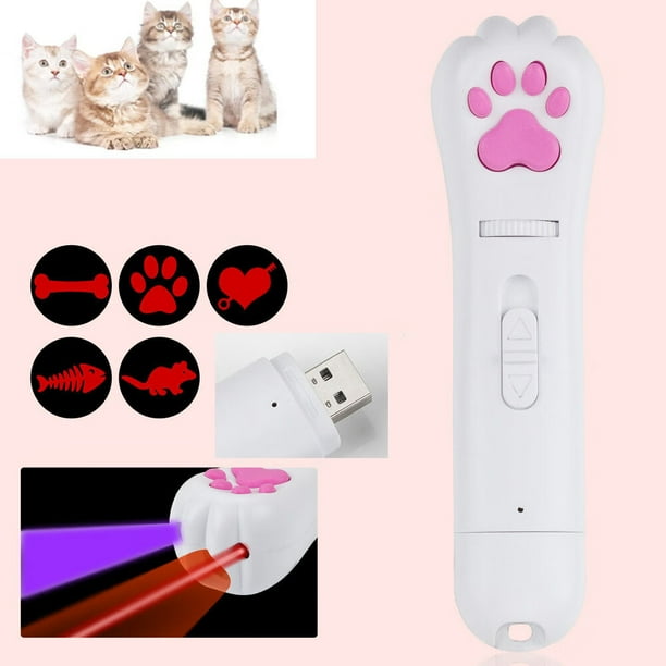 pieza (luz roja de proyección LED + luz láser + luz violeta UV) puntero para gatos, juguete de luz LED recargable por USB para herramienta de entrenamiento de perros y gatos.