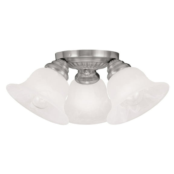 3 Light Brushed Nickel Ceiling Light fixture with White Alabaster Glass Shade