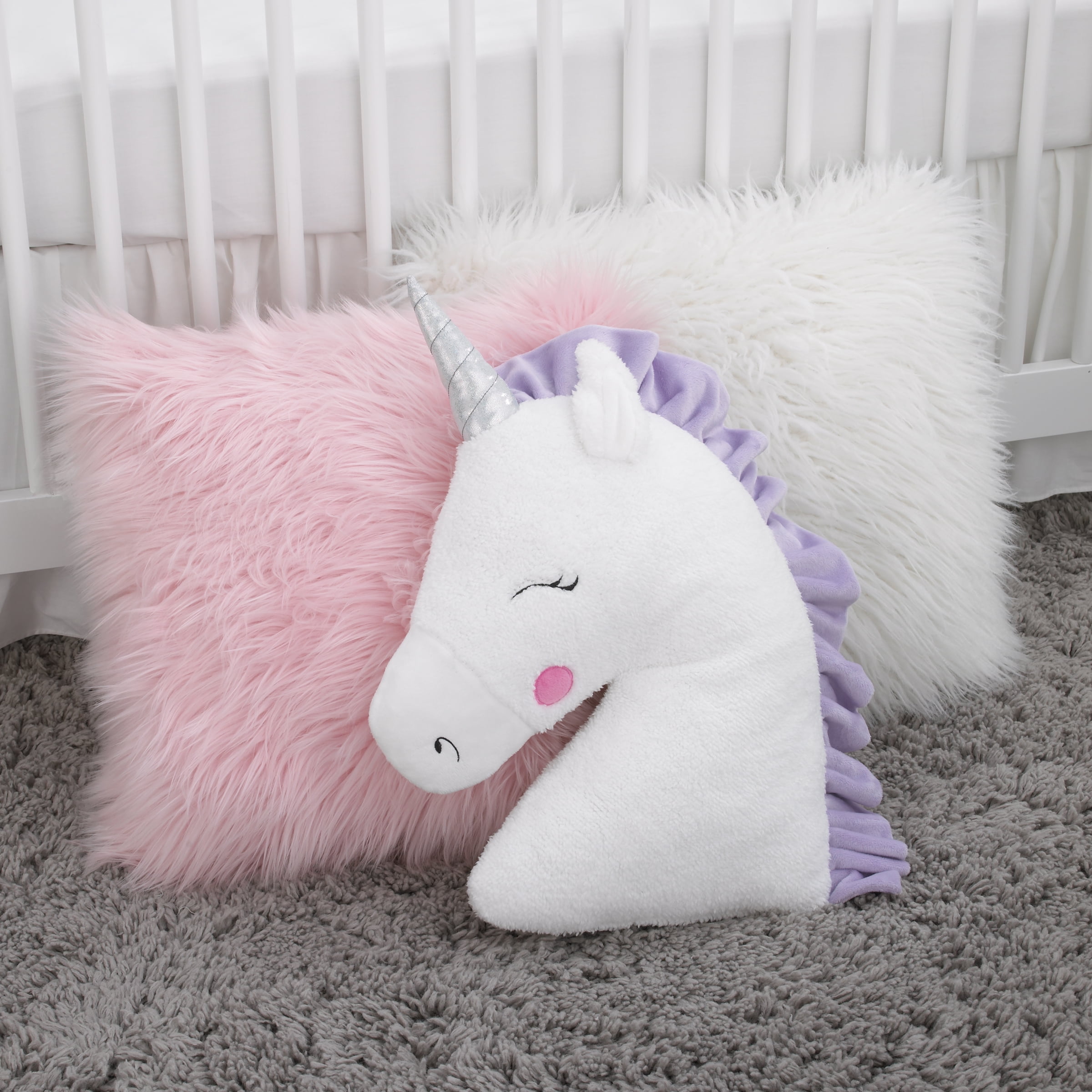 Little Love by NoJo Unicorn Shaped Plush Pillow, Soft Sherpa, 14.75" x 16"