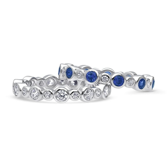 BERRICLE Sterling Silver Bubble Wedding Rings Bezel Set Round Cut Cubic Zirconia CZ Eternity Ring Set for Women, Rhodium Plated Size 6.5