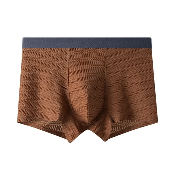 successthop Mens Underwear with Pouch for Balls Support Comfortable Lightweight Breathable Solid Boxer Brief Brown L