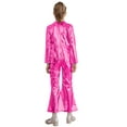 thumbnail image 2 of inhzoy Kids Girls Shiny Metallic Bell Bottom Leotard Jumpsuit Dance Performance Outfit Hot Pink 10, 2 of 7