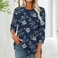 thumbnail image 2 of Womens Tops Fashion Printed T-Shirt 3/4 Sleeves Blouse Round Neck Casual Top Basic Tees For Women, 2 of 6