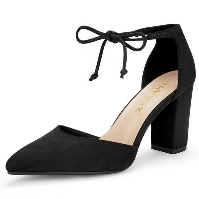 BLISSFUL STEP Escarpins Habillés pour Femmes à Talon Bloc, Bout Pointu, avec Lacets à la Cheville