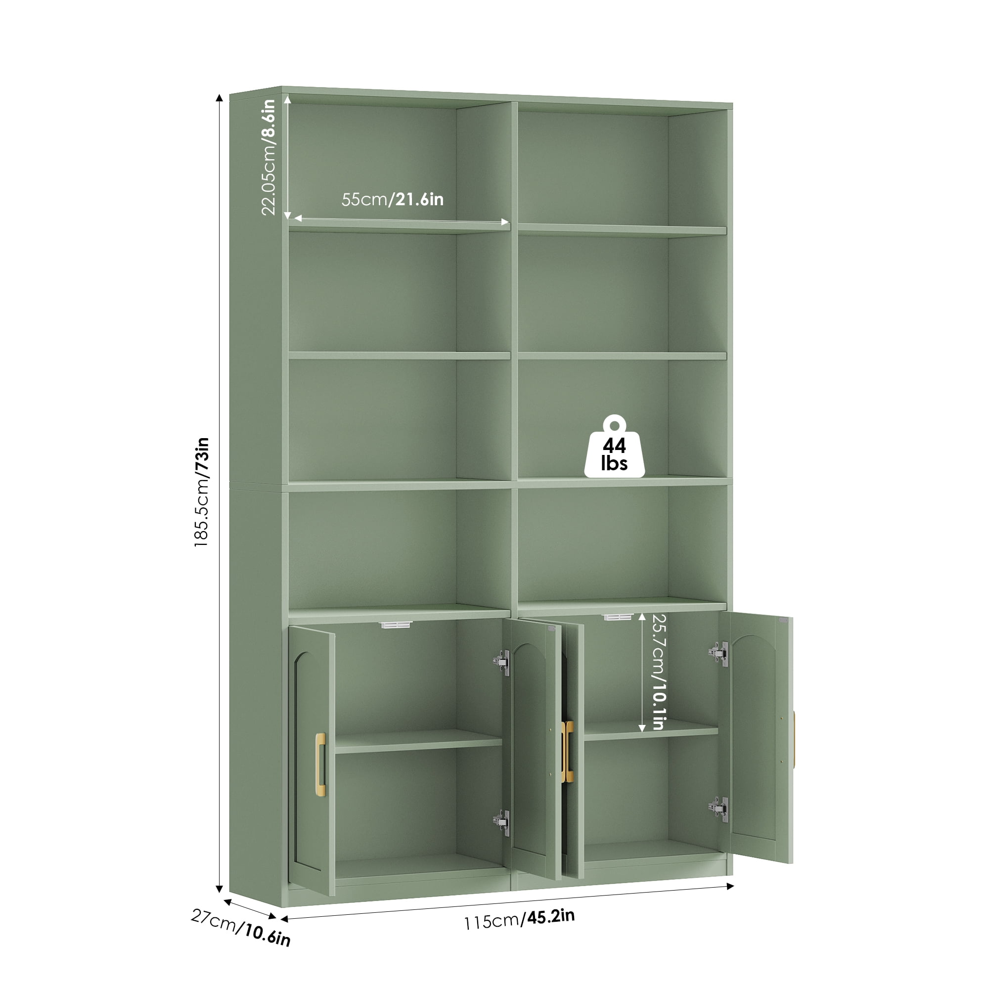 Homfa 73″ Tall Bookcases with Doors, 8 Cubes 6-Tier Double Row Bookshelf, Bookcase for Living Room Home Office, Green