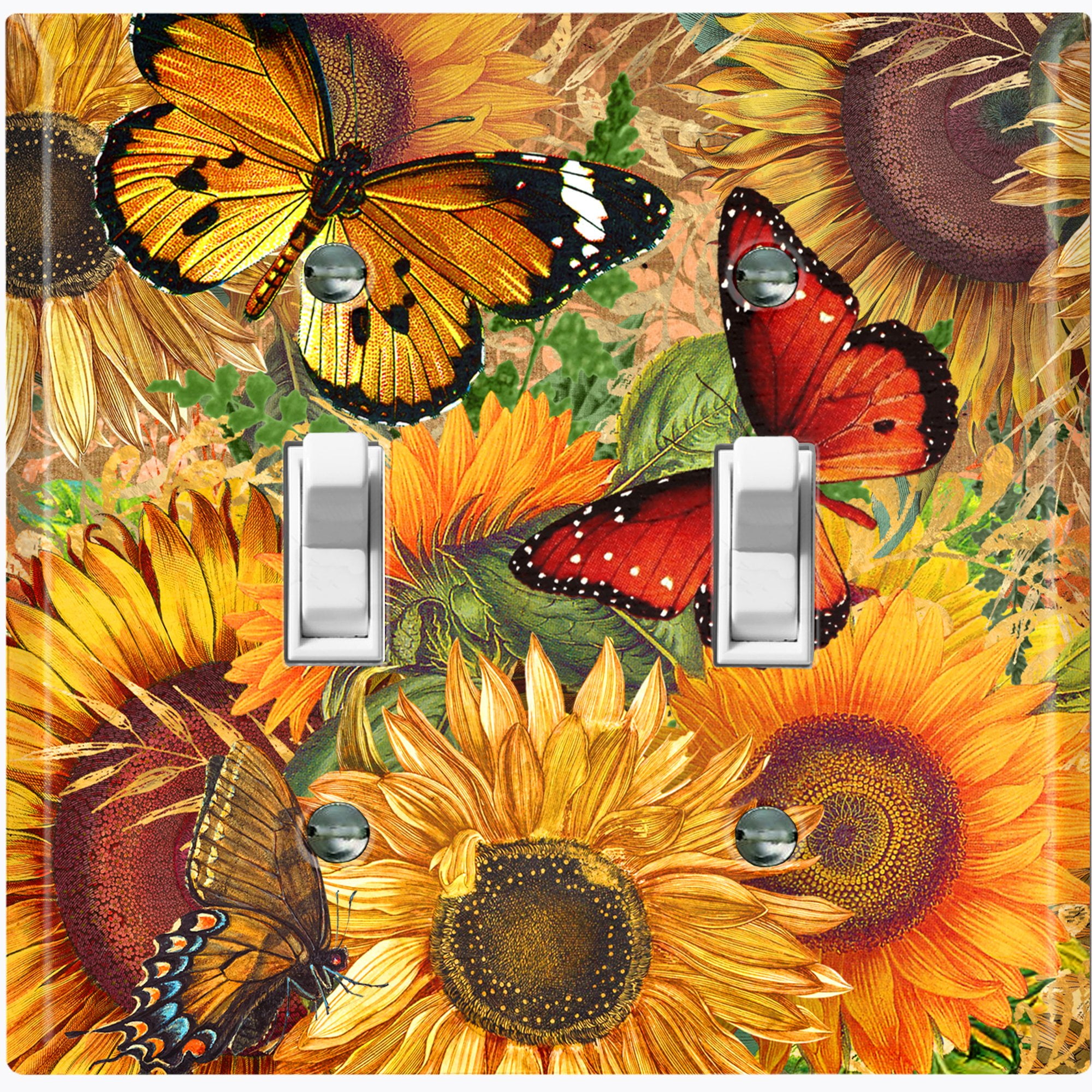 Metal Light Switch Cover Wall Plate Dark Sunflower Butterfly Damask SUN018