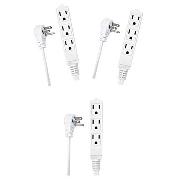Electes 15 Feet Heavy Duty Extension cord Wire , Multi 3 Outlet , 3 Prong grounded , Angled Flat Plug , 163 , SPT3 , UL Listed , White {Value 3 Pack