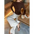 thumbnail image 6 of Womens Long Sleeve Pleated Tops Fall Crew Neck Fitted Shirts Y2k Going Out Casual Ruched Blouse Brown S, 6 of 10