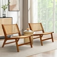 thumbnail image 5 of LuxenHome Set of 2 Brown Rubberwood with PE Rattan Armless Accent Chair, 5 of 6