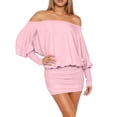 thumbnail image 3 of LWavelet Women's Off-the-Shoulder Batwing Sleeve Bodycon Mini Dress for Party & Club Wear Pink M, 3 of 5