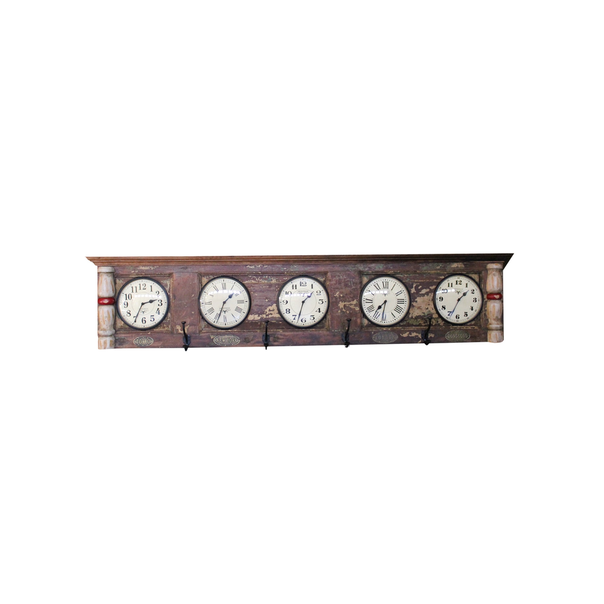 Wooden World Time Wall Clock made from Recycled Door, Horizontal