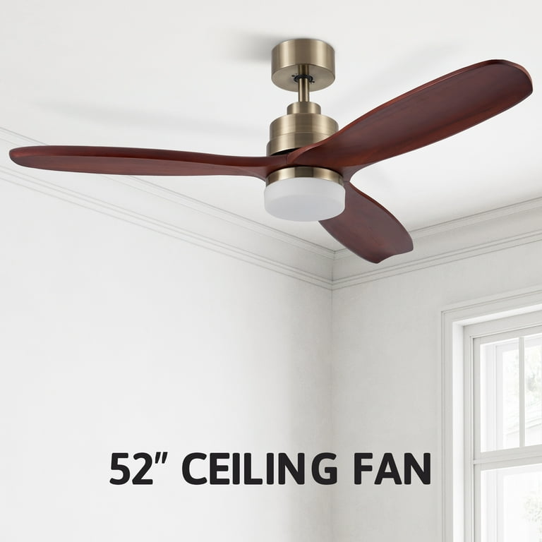 52 LED Ceiling Fan Light with 3 Blades & Glass Shade & Remote Control in  Black & Walnut