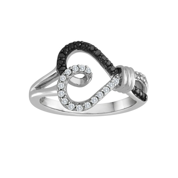 Sterling Silver Black and White 1/4 Carat T.W. Diamond Ring
