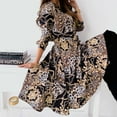thumbnail image 4 of ICHUANYI Clearance Fashion Women Buttons Bandage Casual Print Dress V Neck Long Sleeve Dress(Black, M) ICHUANYI WER2023081503293, 4 of 7