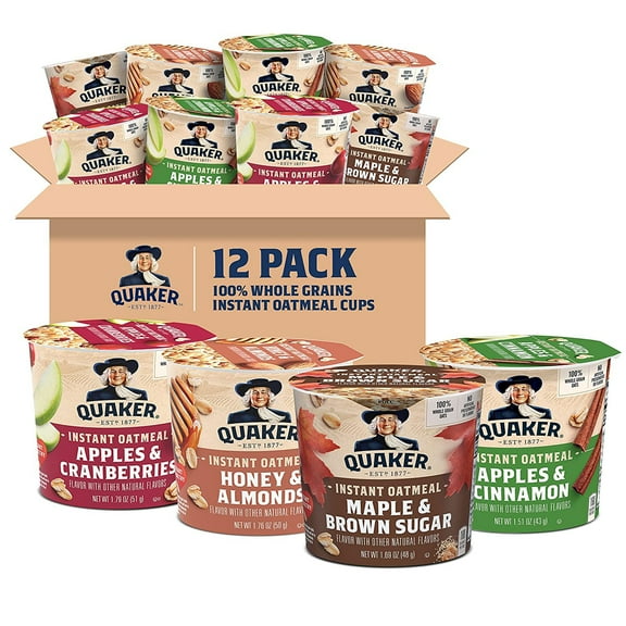 Quaker Instant Oatmeal Express Cups, Variety Pack, Breakfast Cereal, 12 Ct
