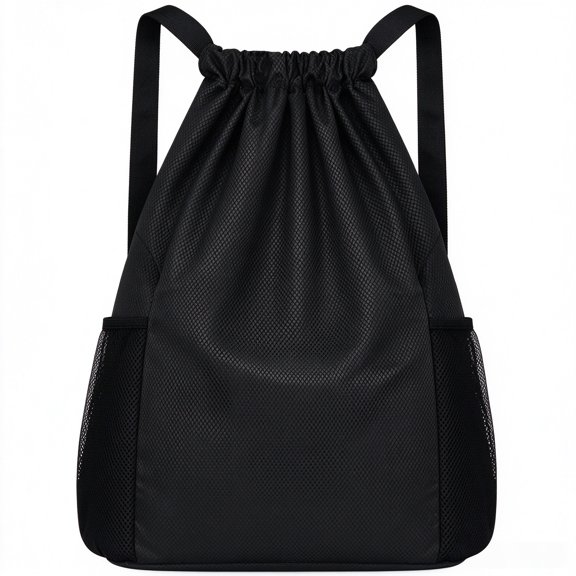 Youersen Drawstring Backpack for Women and Men, Small Side Sack for Gym, Basketball and Soccer, Black