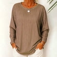 thumbnail image 2 of Women's T-shirt Classic Striped Crew Neck Long Sleeves Tee Tops (Khaki XXL), 2 of 4