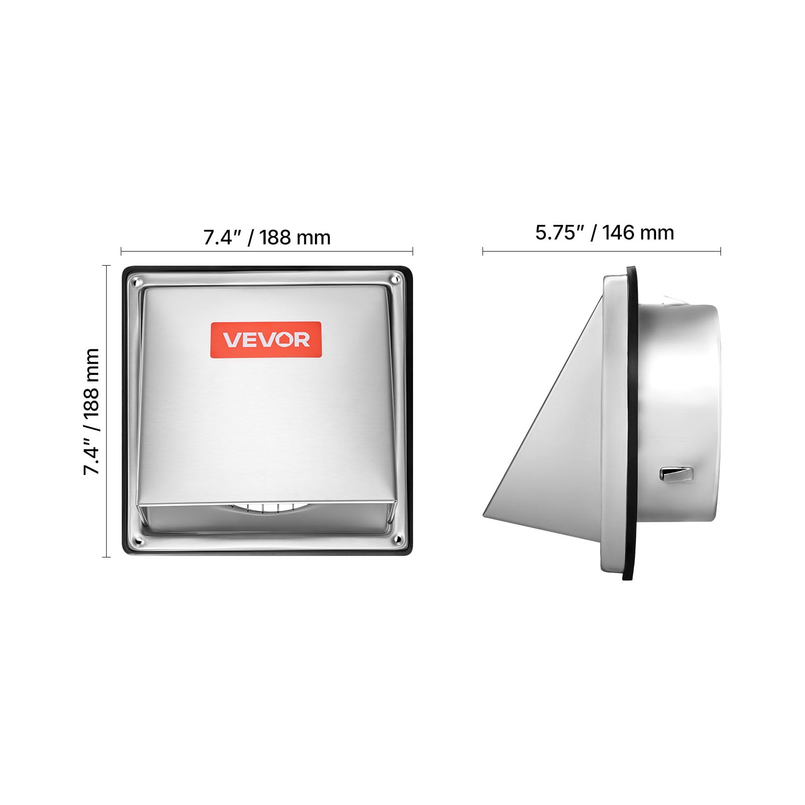 VEVOR 6 inch External Extractor Wall Vent Cover, Square AC Vent Gable Cover, Premium Stainless Steel & with Built-in a Protection Screen, for House,Bathroom,Garage,Kitchen,Basement (1 Pack, Silver)