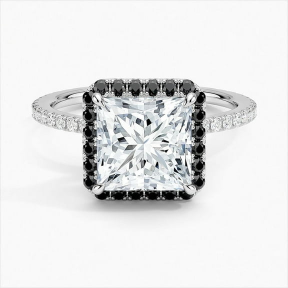 Empire Jewel Princess Cut 2 Ct Excellent Diamond Ring - 14K White Gold Plated Band - Halo Black Diamond Ring for Sister - Stunning Anniversary Jewelry