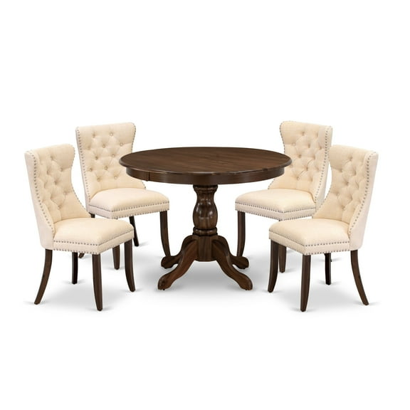 East West Furniture 5 Piece Dinette Set Contains a Round Kitchen Dining Table