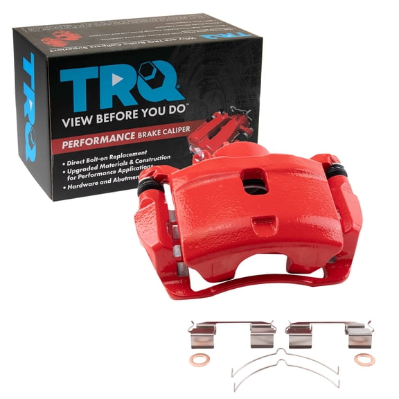 TRQ Front Left Brake Caliper w/Bracket Performance Red Drivers Side Compatible with 2002-2004 Honda CR-V 2003-2011 Element
