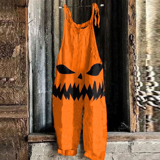 Women's Jumpsuit Halloween Print Casual Loose Vintage Shoulder Strap Cotton Linen