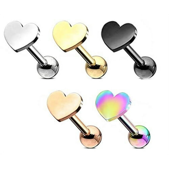 Helix Tragus Earrings 16G Steel Heart Internally Threaded Labret Monroe Lip Ring [5 colors]