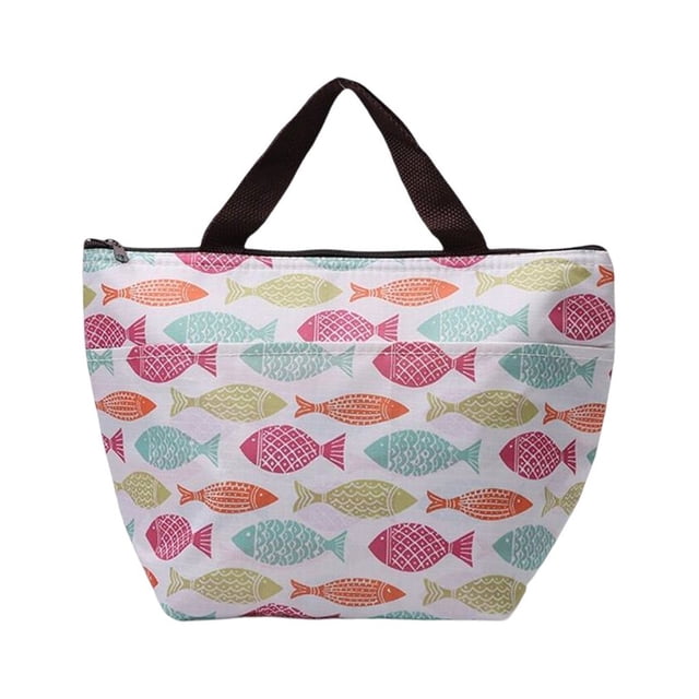 Qarigey Fiambrera térmica para el almuerzo, bolso con estampado de flores, con cremallera, plegable, lavable, para mujeres y niños, para Bolsas de mensajero y de hombro Pez