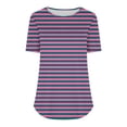 thumbnail image 4 of Otvok Womens New Short Sleeve Round Neck Pullover Chest Pleated Striped Print Tops, 4 of 6