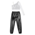 thumbnail image 4 of Doomiva Kids Girls Jazz Hip Hop Latin Dance Outfits Shiny Sequins Crop Tops with Harem Pants Tracksuit Silver&Black 14, 4 of 5