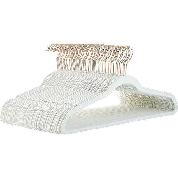 Slim, Velvet, Non-Slip Sturdy Clothes Hangers, 50-Pack, Ivory/Rose Gold