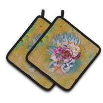 Day of the Dead Flowers Skull Pair of Pot Holders
