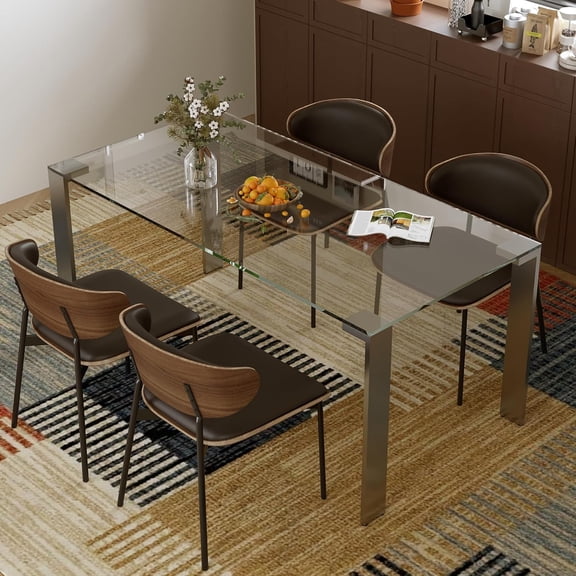 gaoyangjiaju 66.9" Modern Tempered Clear Glass Dining Table for 6–8 People, Rectangular Transparent Glass Top with Metal Legs, Minimalist Dining Room & Kitchen Table
