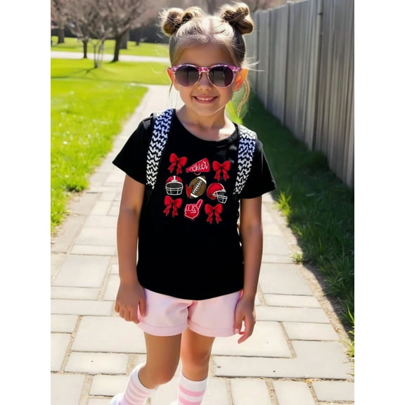 Girls Football Graphic T-shirts for Outdoor Sports and Daily Wearing, Young Girls T-Shirts, Size from 3-13Y